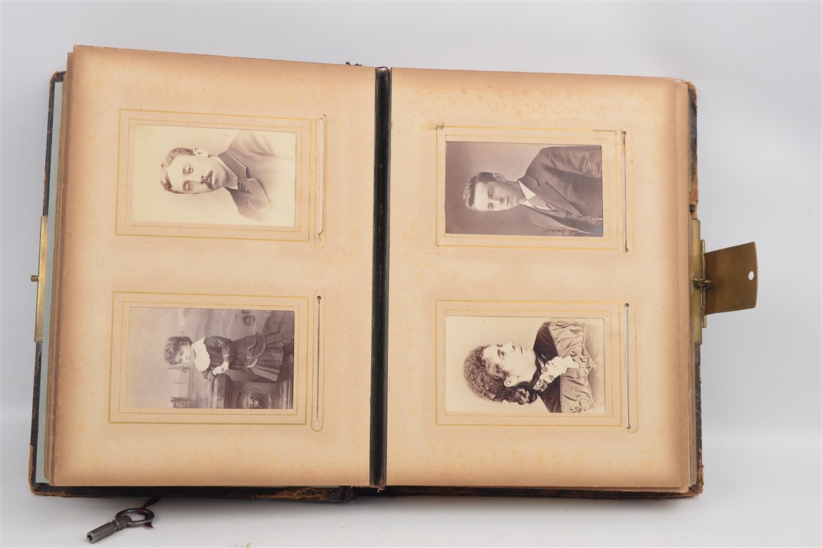 Antique Victorian Music Box Photograph Album 32 Photos Cards CDVs NE USA