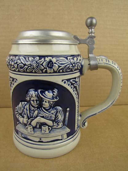 Vintage Original Gerzit Gerz West German Pictorial Beer Stein Cobalt Blue W Lid 6221