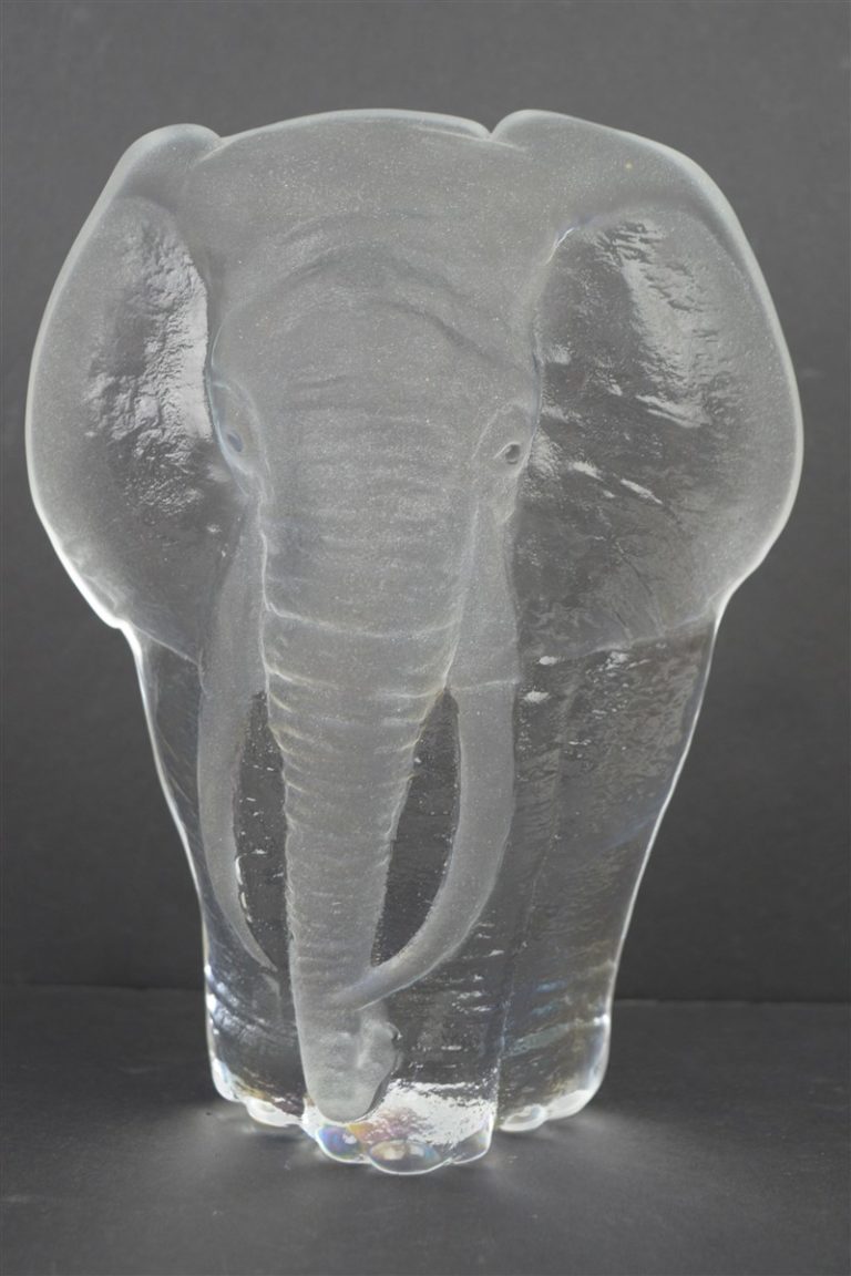 1970s Signed Mats Jonasson Lead Crystal African Elephant Sculpture
