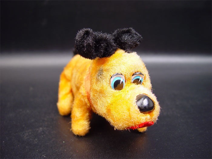 Vintage Tin Wind Up Cloth Covered Toy Dog Made In Japan