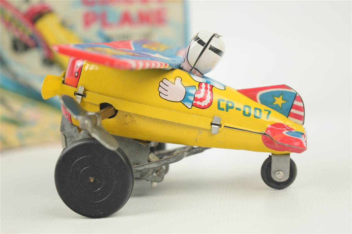 Vintage 1960s Yone Japan Tin Windup Turn-over Circus Plane w/ Box #2026