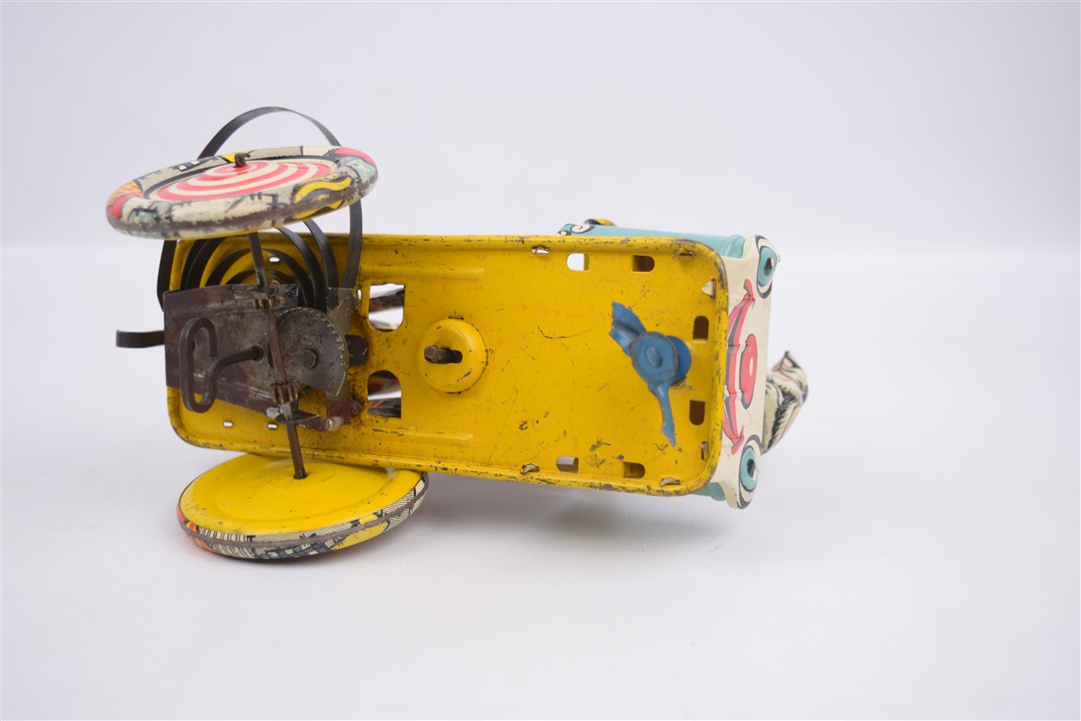 Vintage Unique Art Artie the Clown Tin Windup Toy Crazy Car Parts or