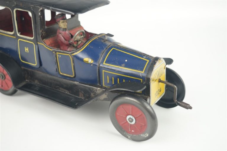 Antique Tin Flywheel Toy Car JLH Hess Hessmobil Limousine Germany 9