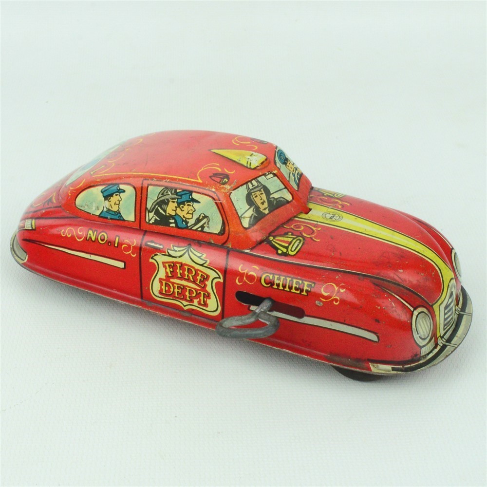 Vintage Marx No. 1 Fire Department Chief Tin Wind Up Toy Car 6-1/2"