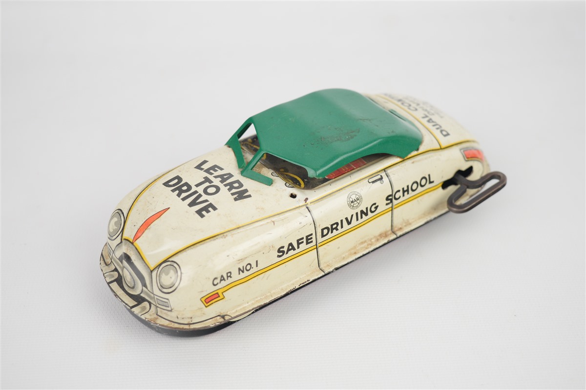 Vintage 1950s Marx 6.5" Driver Training Car Tin Wind Up Toy Parts or